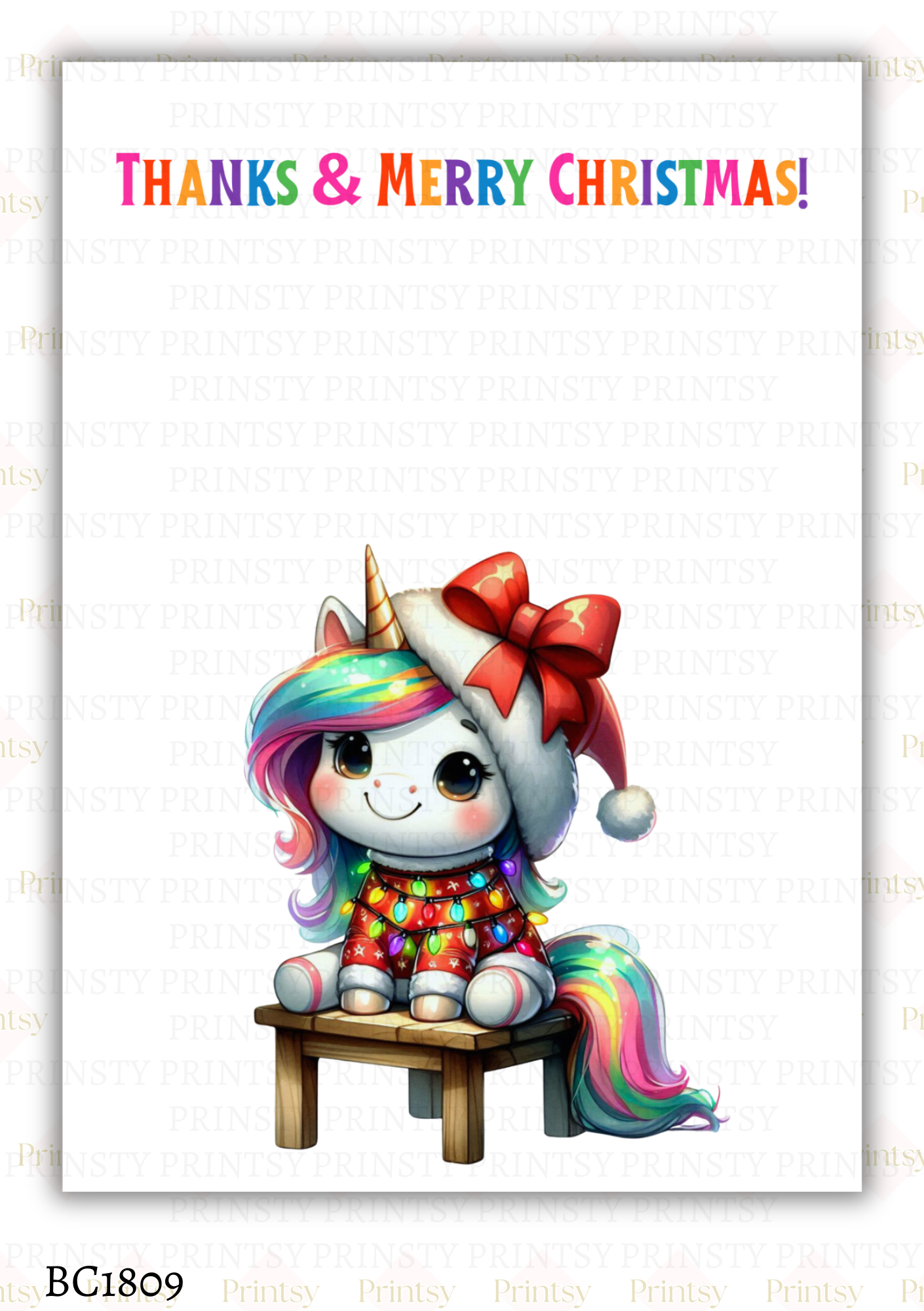 Christmas Unicorn Bow Card