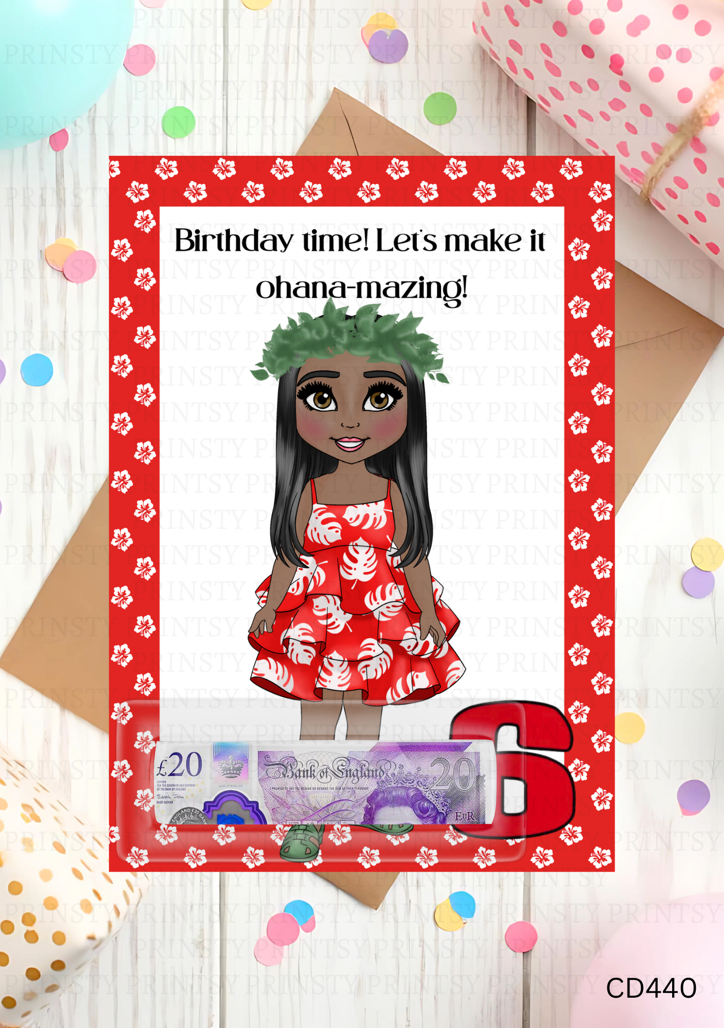 Red Hawaiian Dolly Money Card