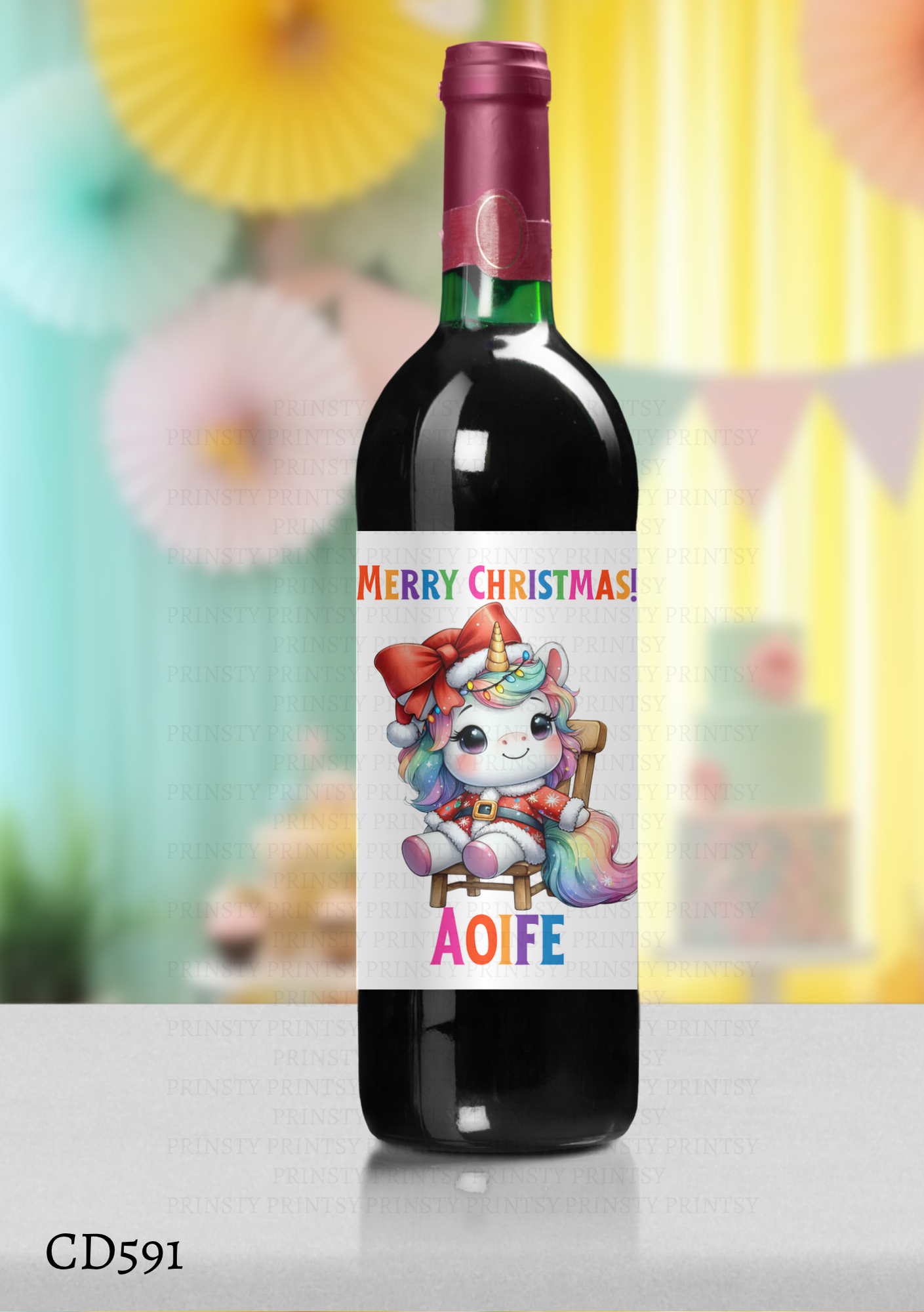 Christmas Unicorn Wine Bottle Sticker