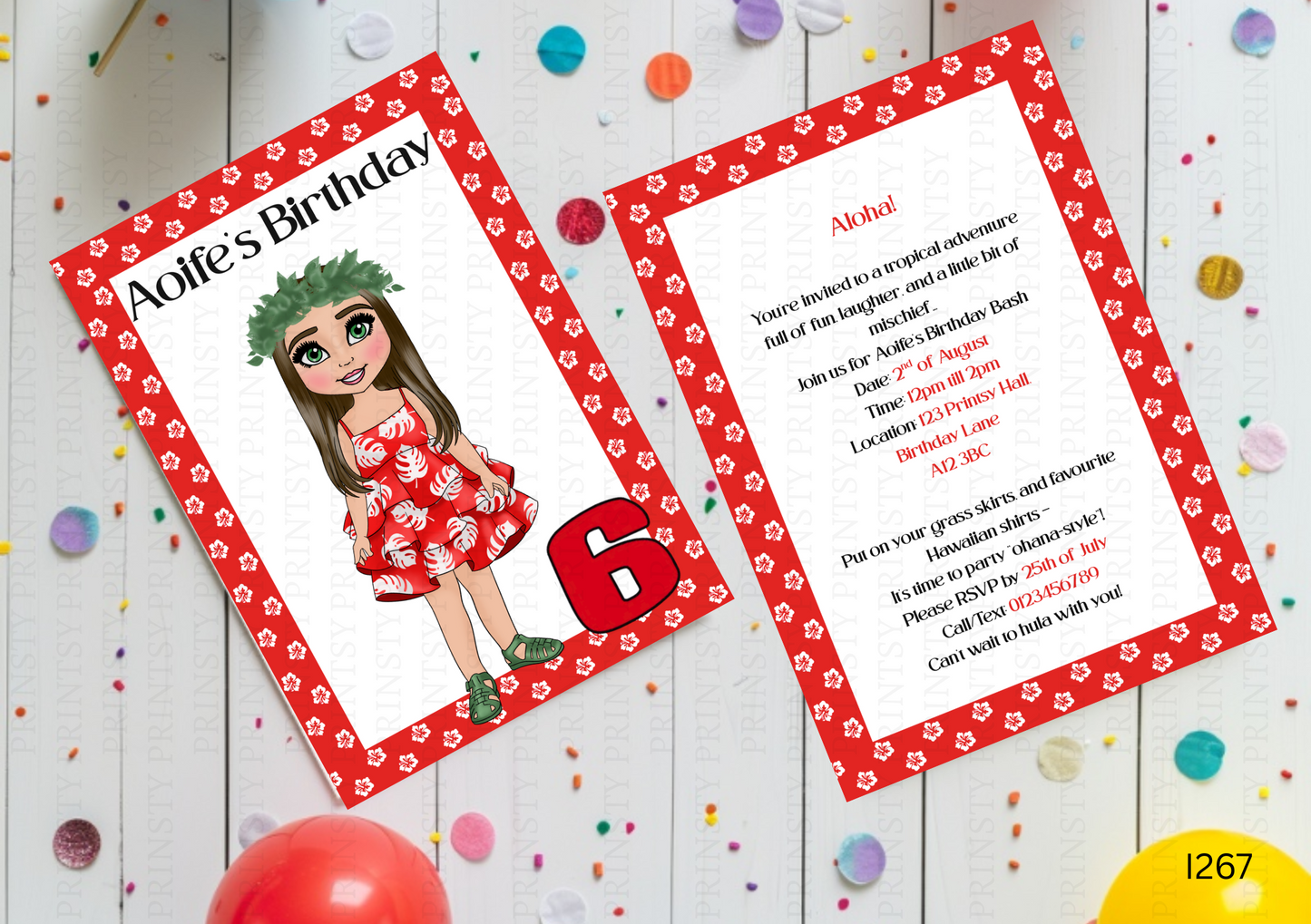 Red Hawaiian Dolly Invite