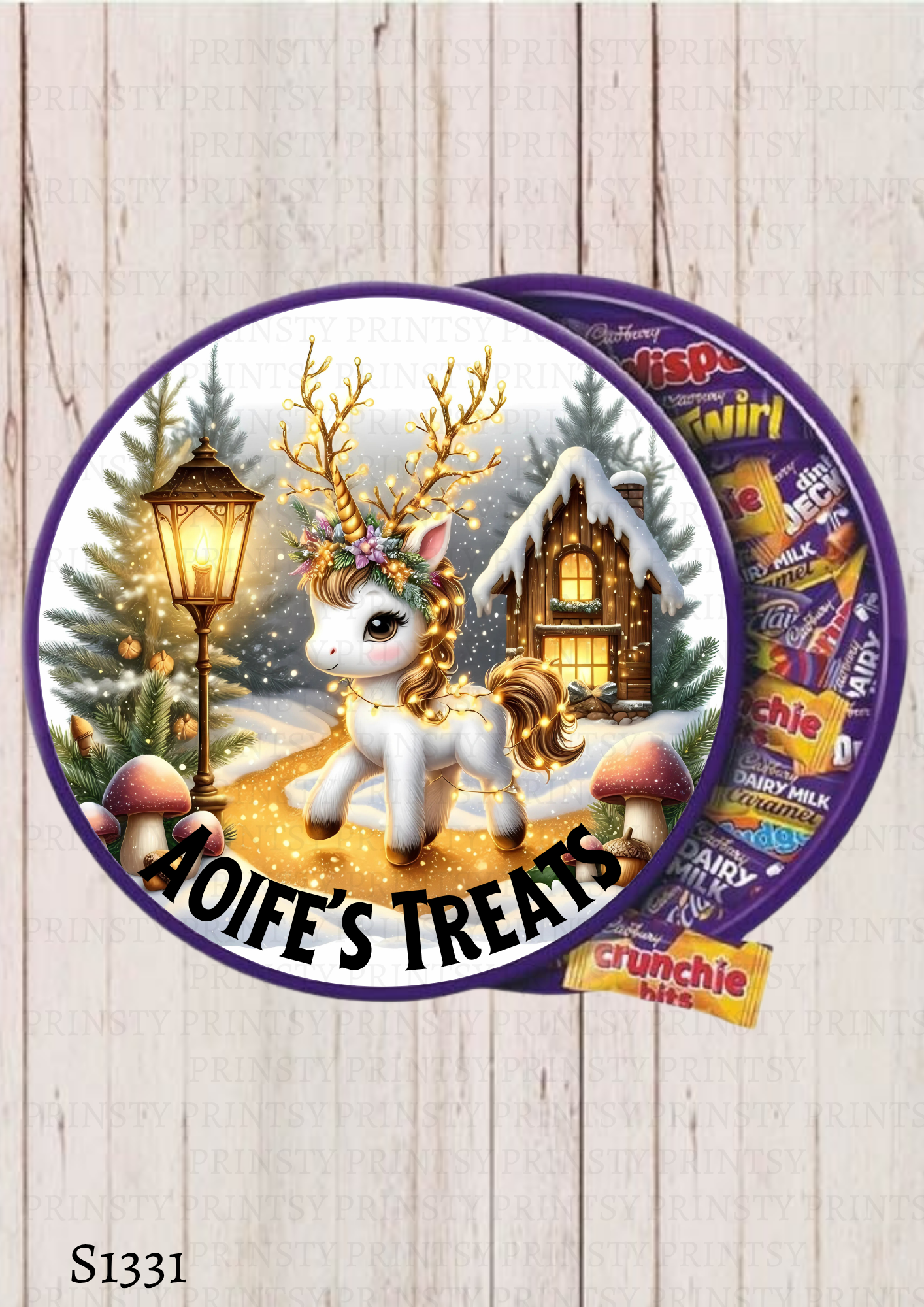 Christmas Unicorn Chocolate Tub Sticker