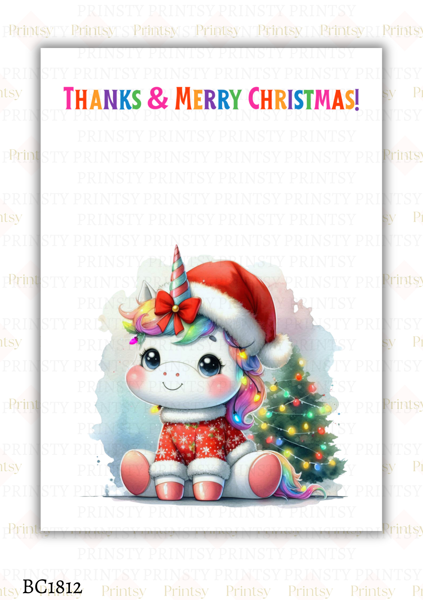 Christmas Unicorn Bow Card