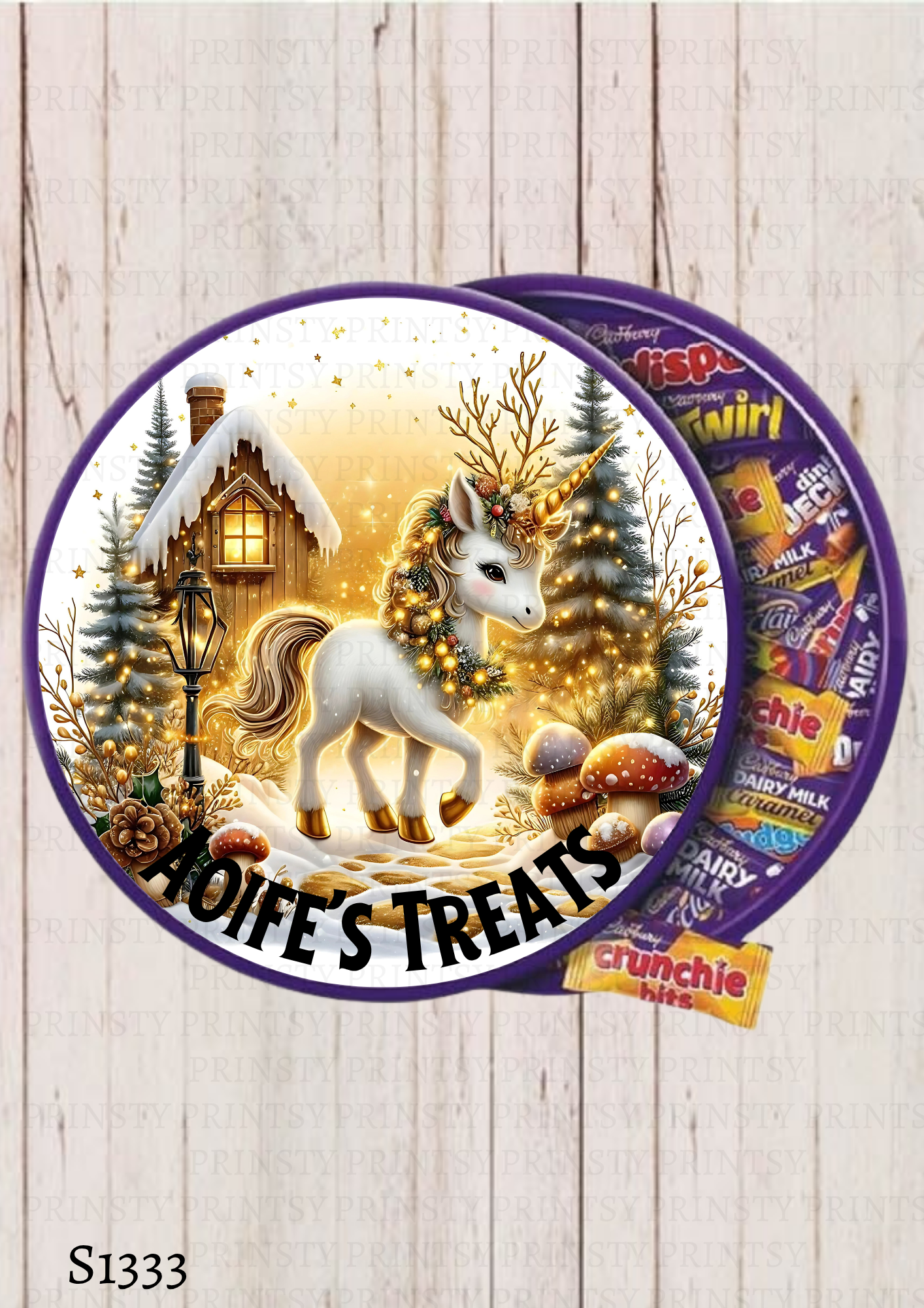 Christmas Unicorn Chocolate Tub Sticker