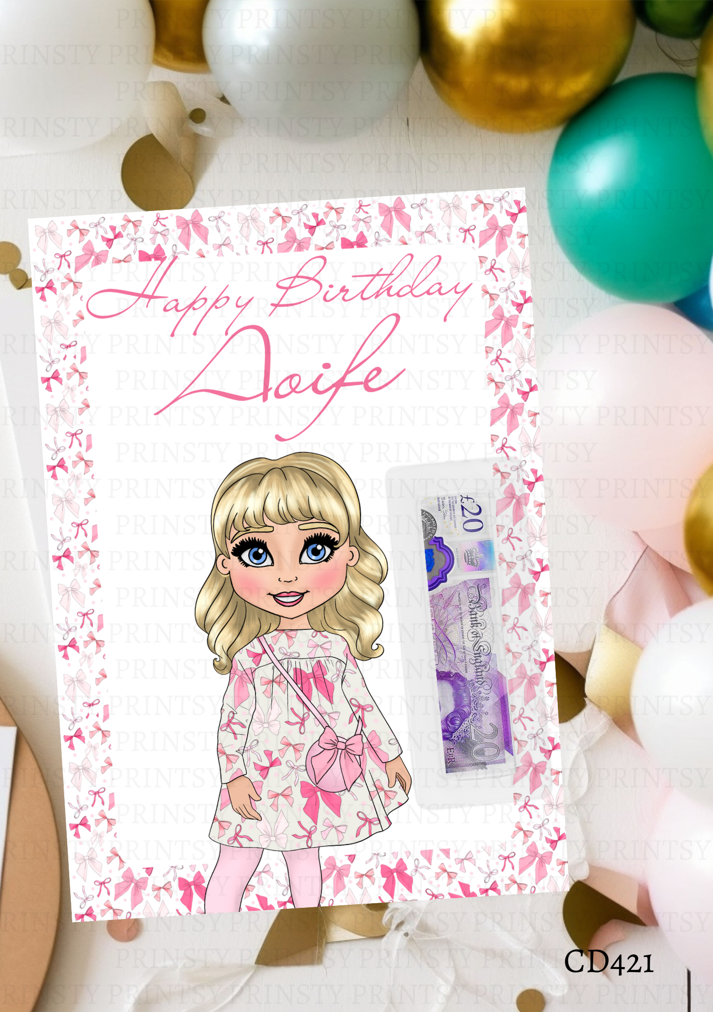 Bow Print Dolly Money Card