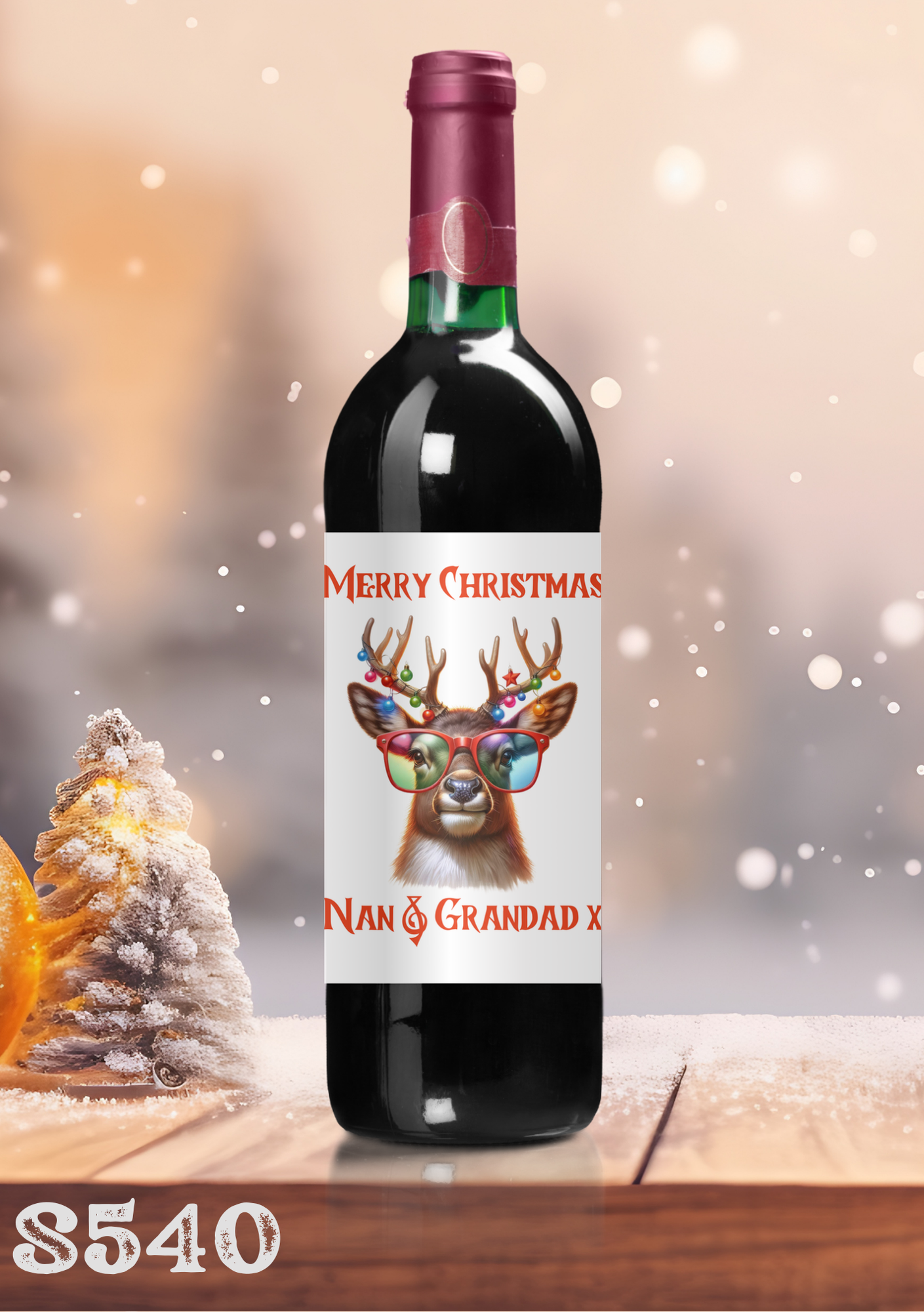 Christmas Reindeer Wine Bottle Sticker