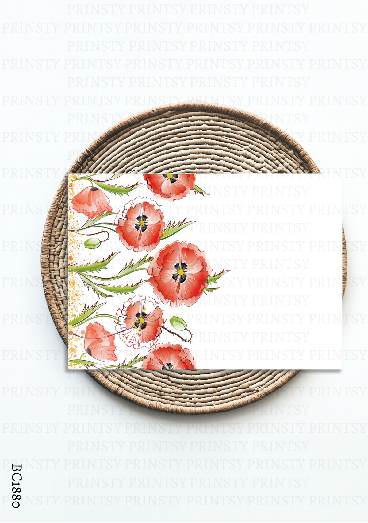 Coral Poppy Border Bow Card – BC1880
