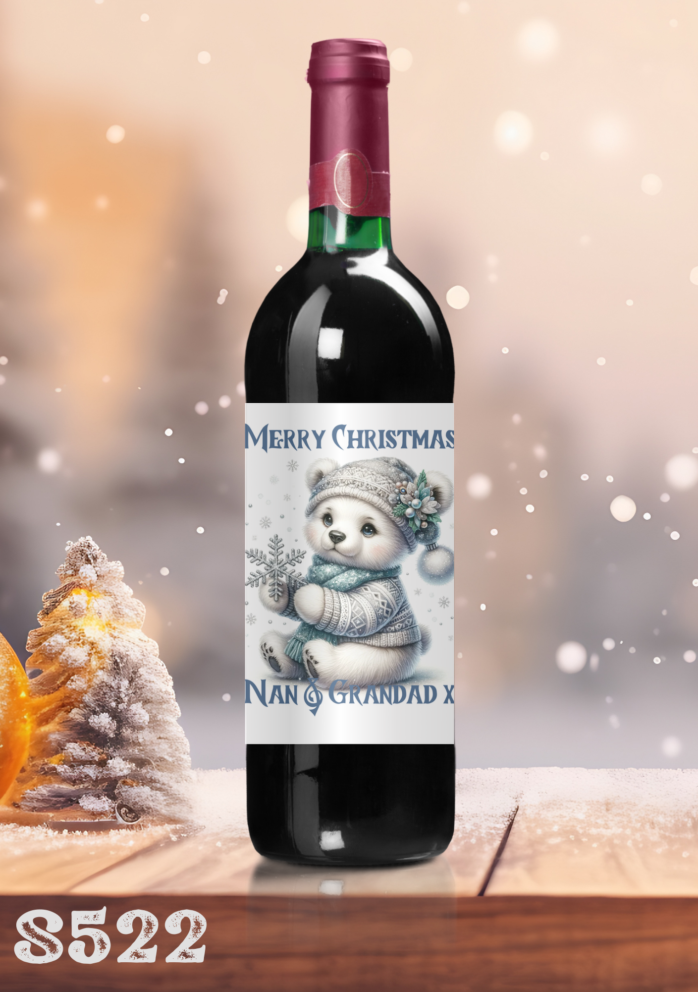 Christmas Polar Bear Wine Bottle Sticker