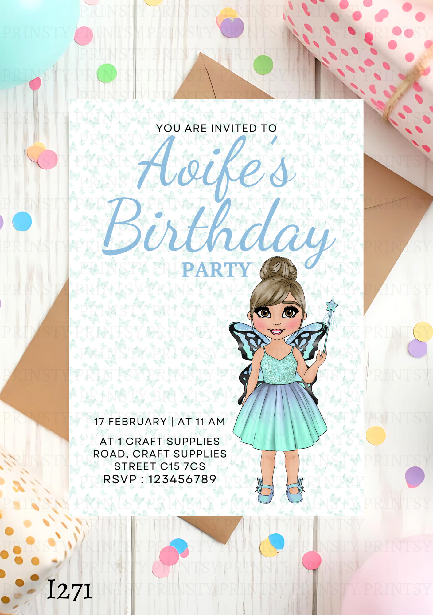Blue Butterfly Dolly Invite