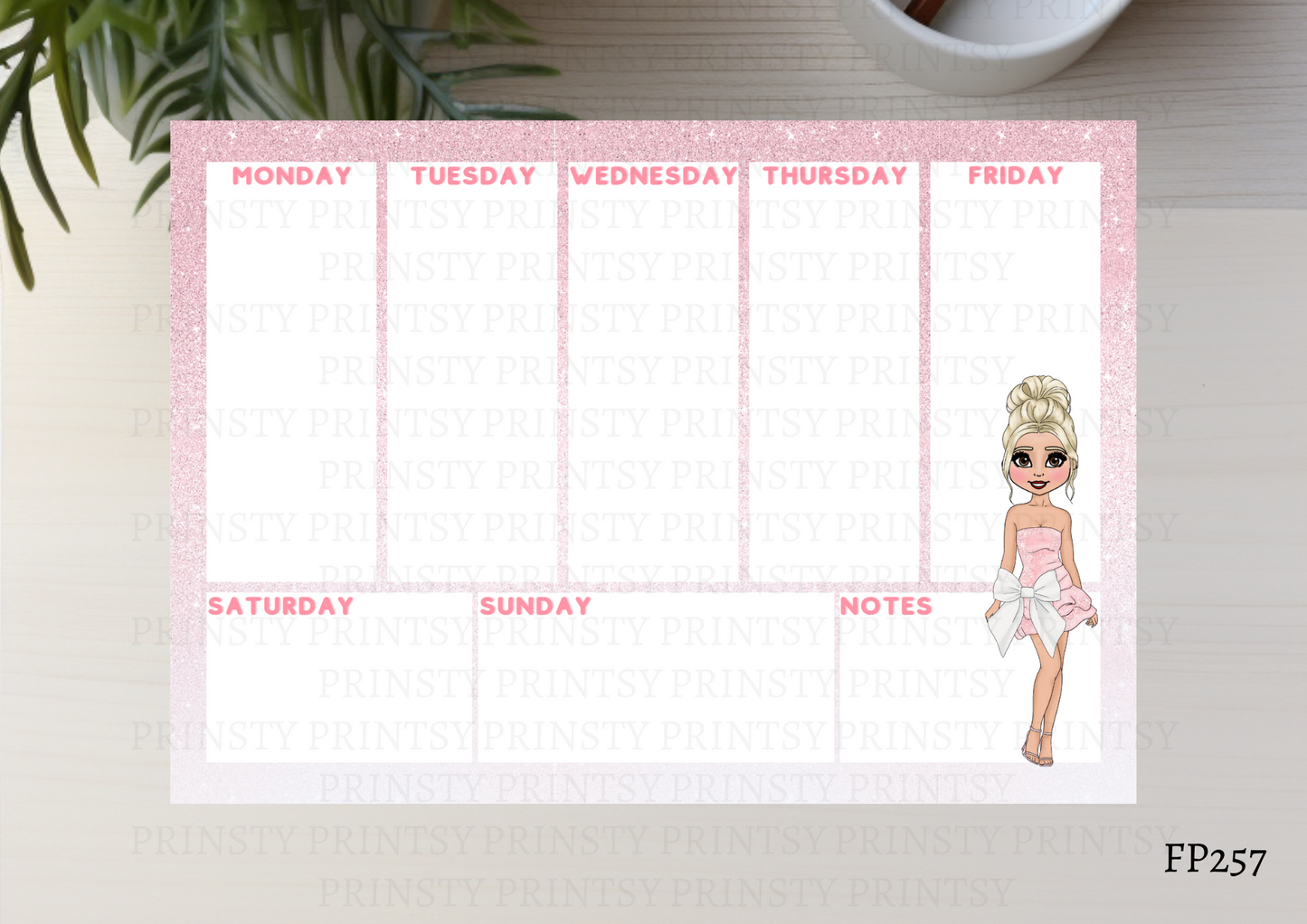 Pink & White Bow Dolly Planner