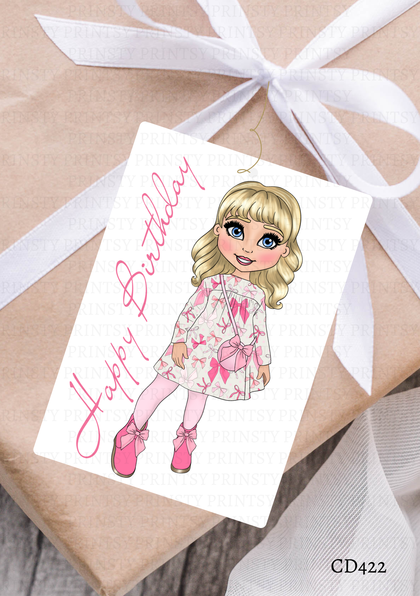Bow Print Dolly Gift Label