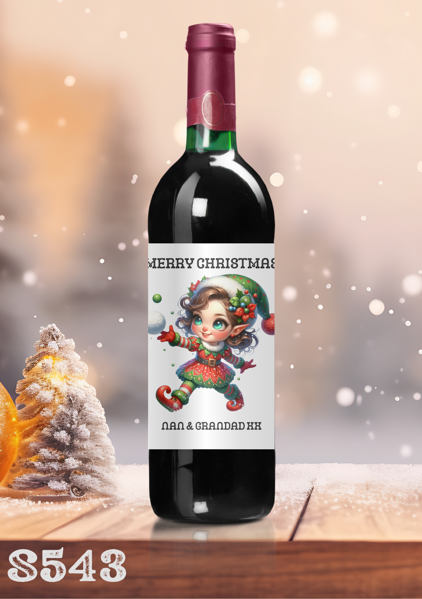 Christmas Elf Wine Bottle Sticker
