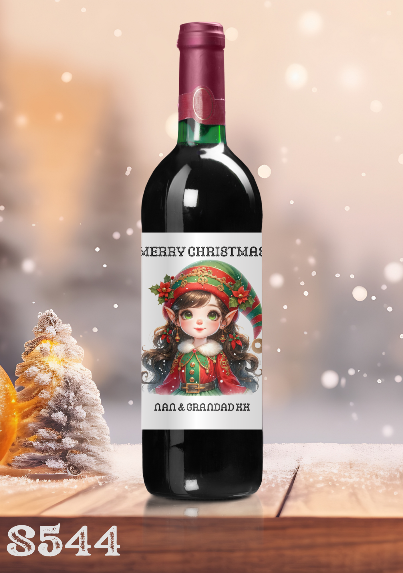 Christmas Elf Wine Bottle Sticker