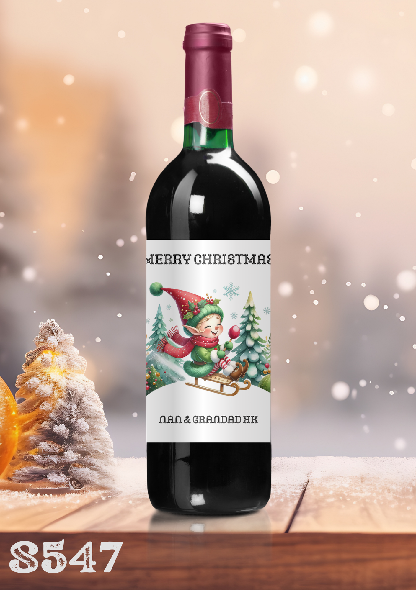 Christmas Elf Wine Bottle Sticker