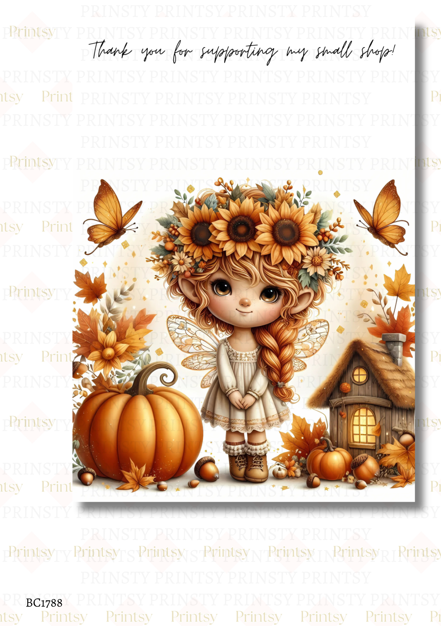 Sunflower Autumn Fairy Bow Card
