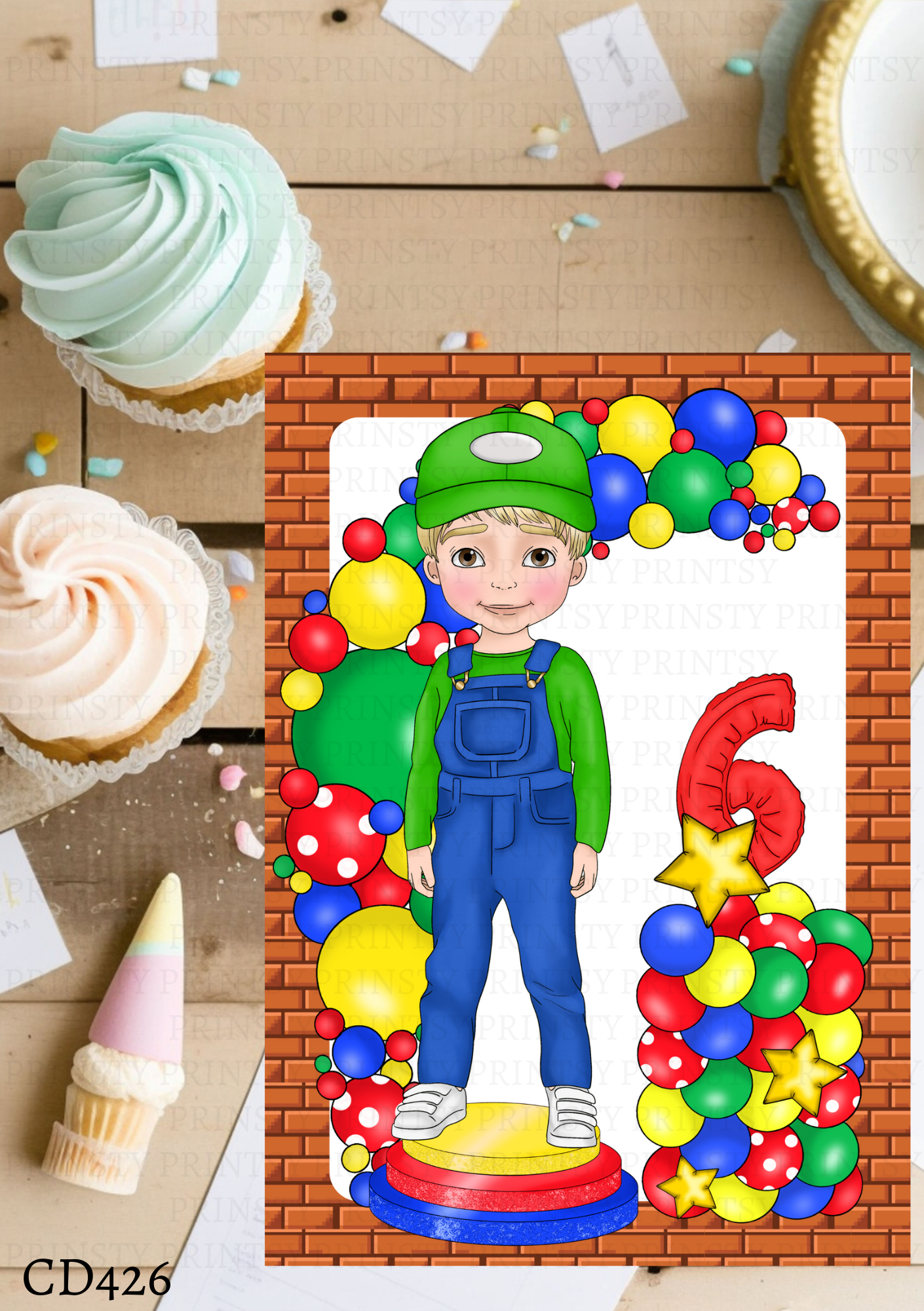 Green and Red Dungarees Dude Celebration Card