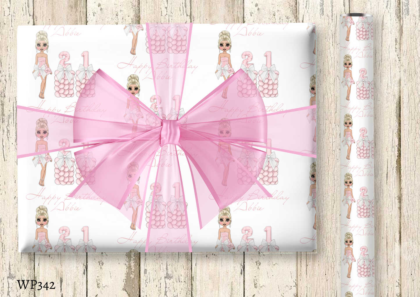 Pink & White Bow Dolly Wrapping paper