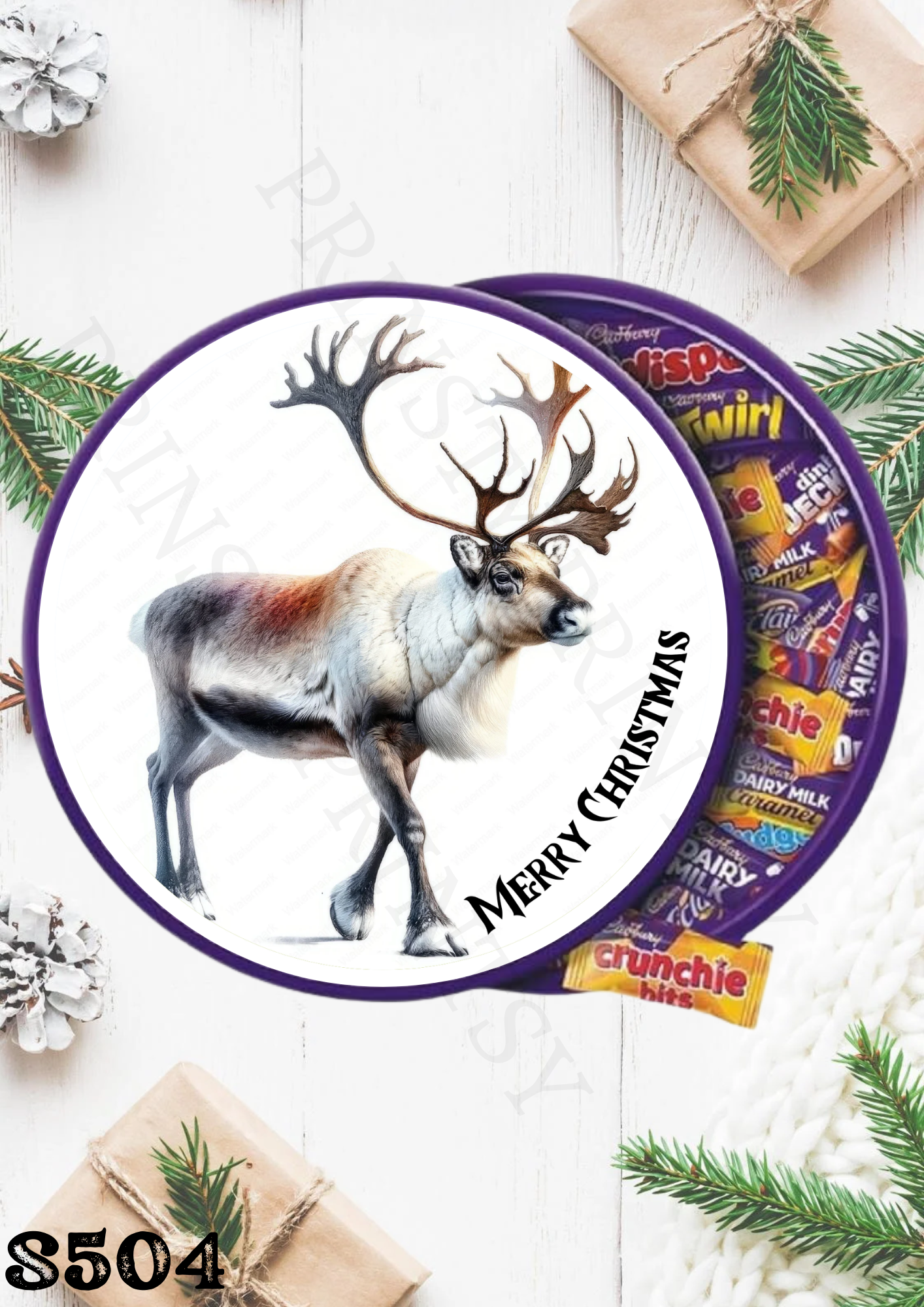 Christmas Reindeer Chocolate Tub Sticker