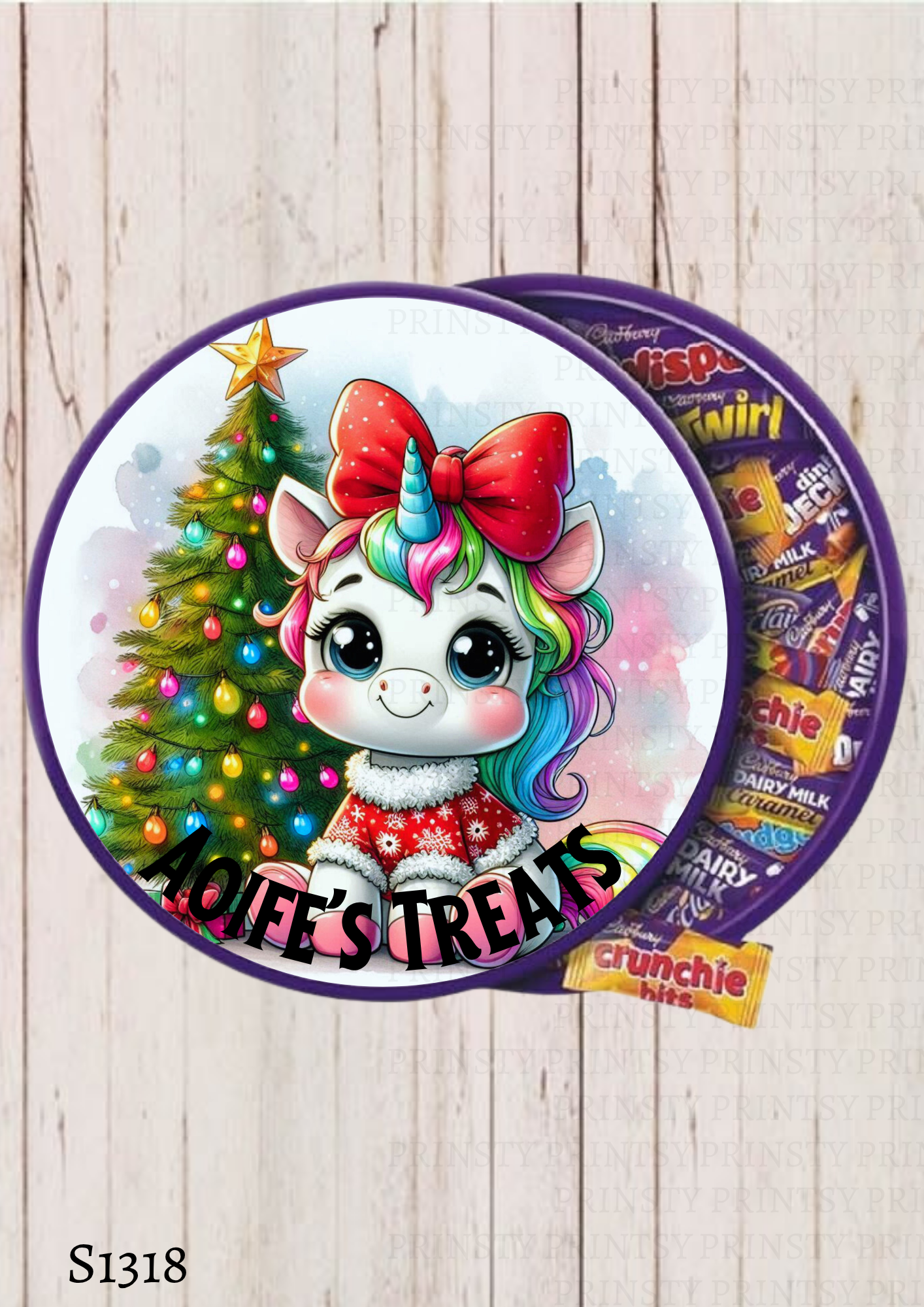 Christmas Unicorn Chocolate Tub Sticker