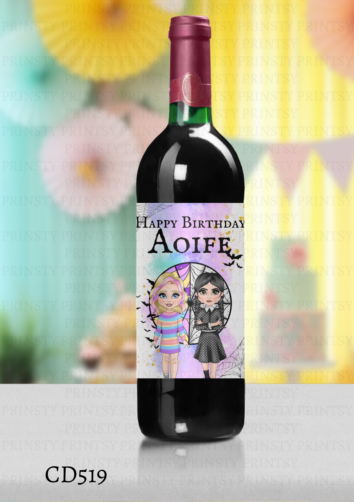 Spooky & Kooky Dolly Wine Bottle Sticker