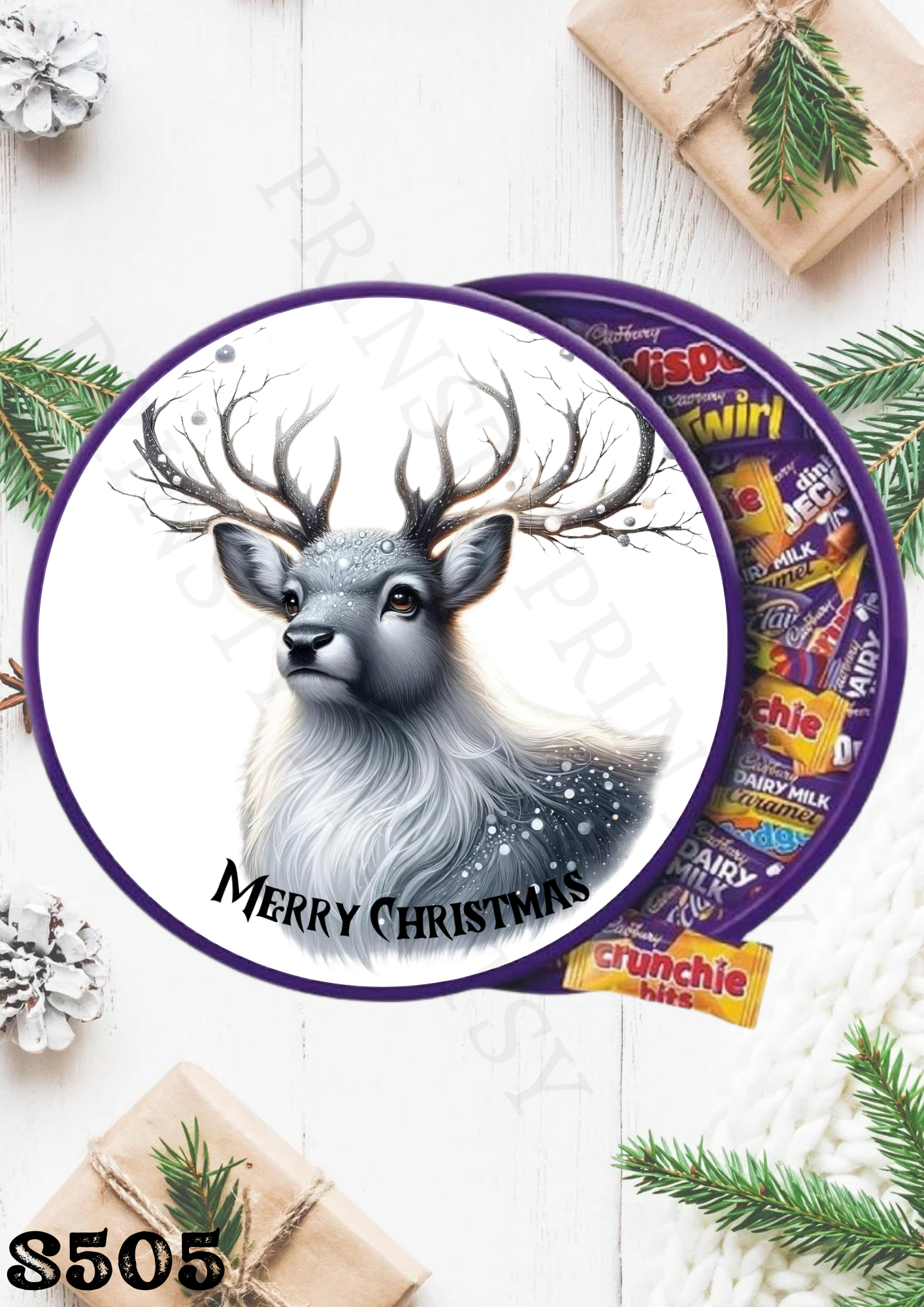 Christmas Reindeer Chocolate Tub Sticker