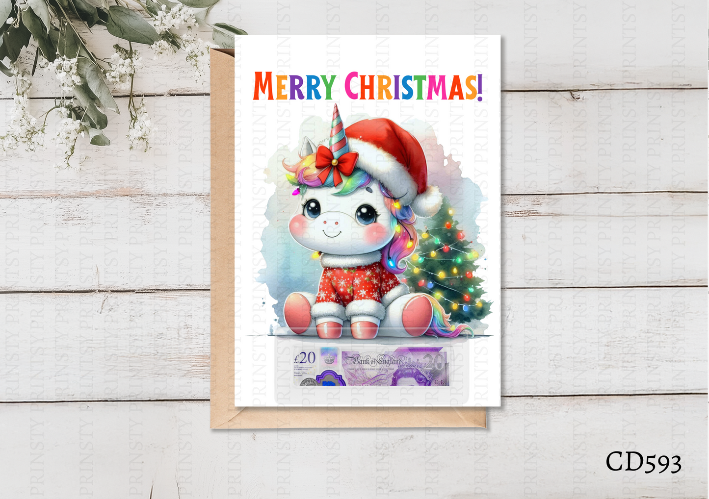 Christmas Unicorn Money Card