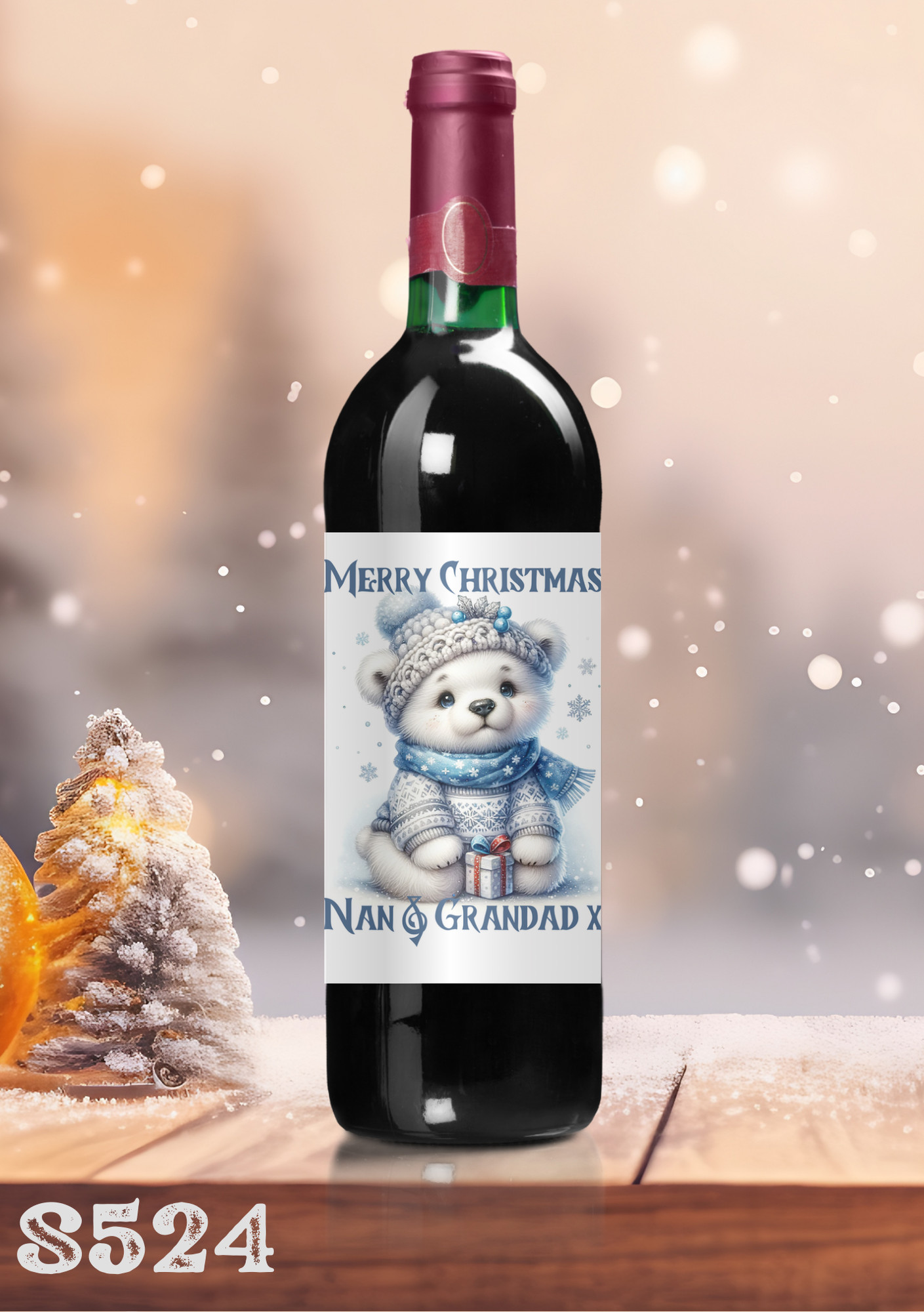 Christmas Polar Bear Wine Bottle Sticker