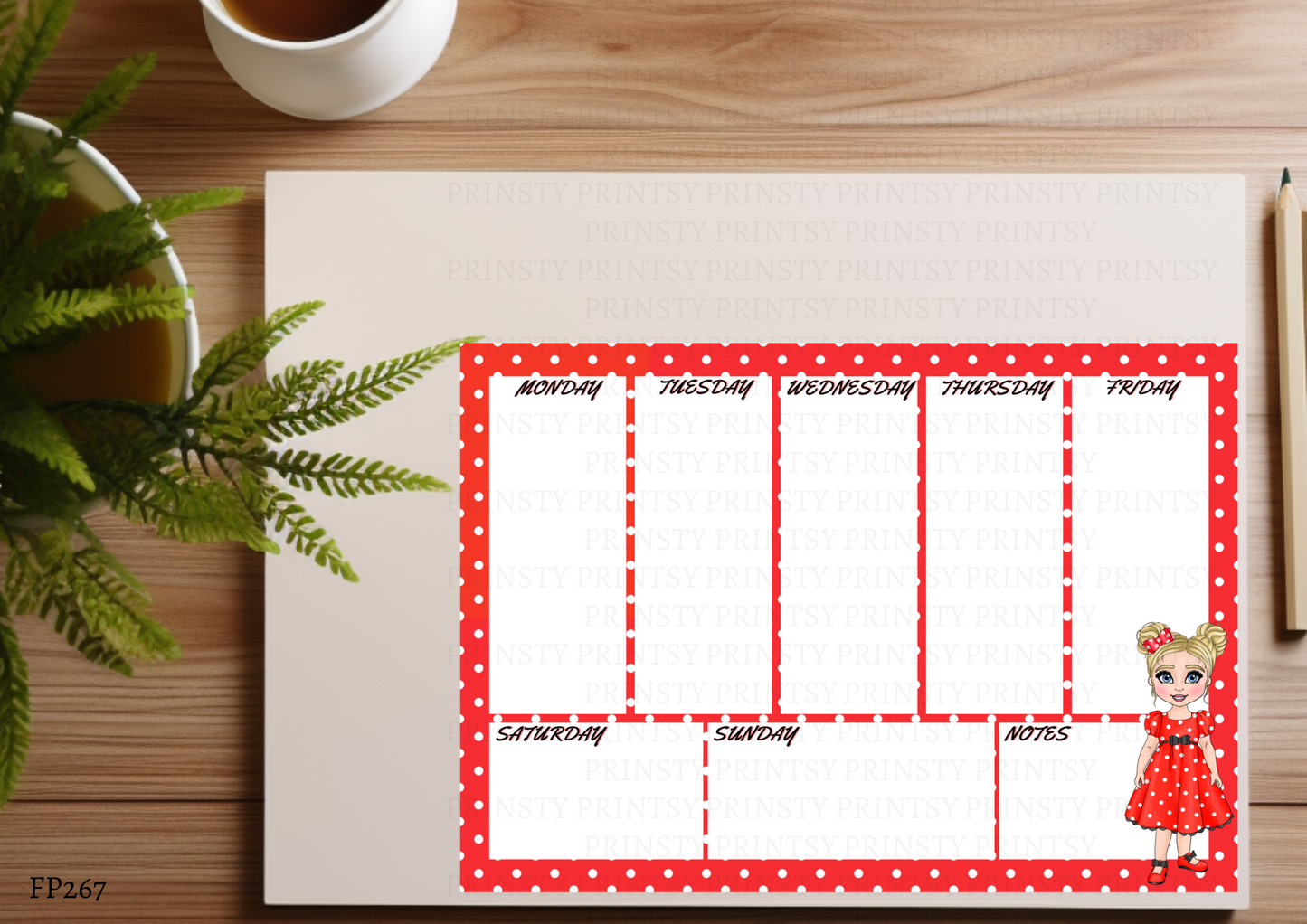 Spotty Dress Dolly Weekly Planner