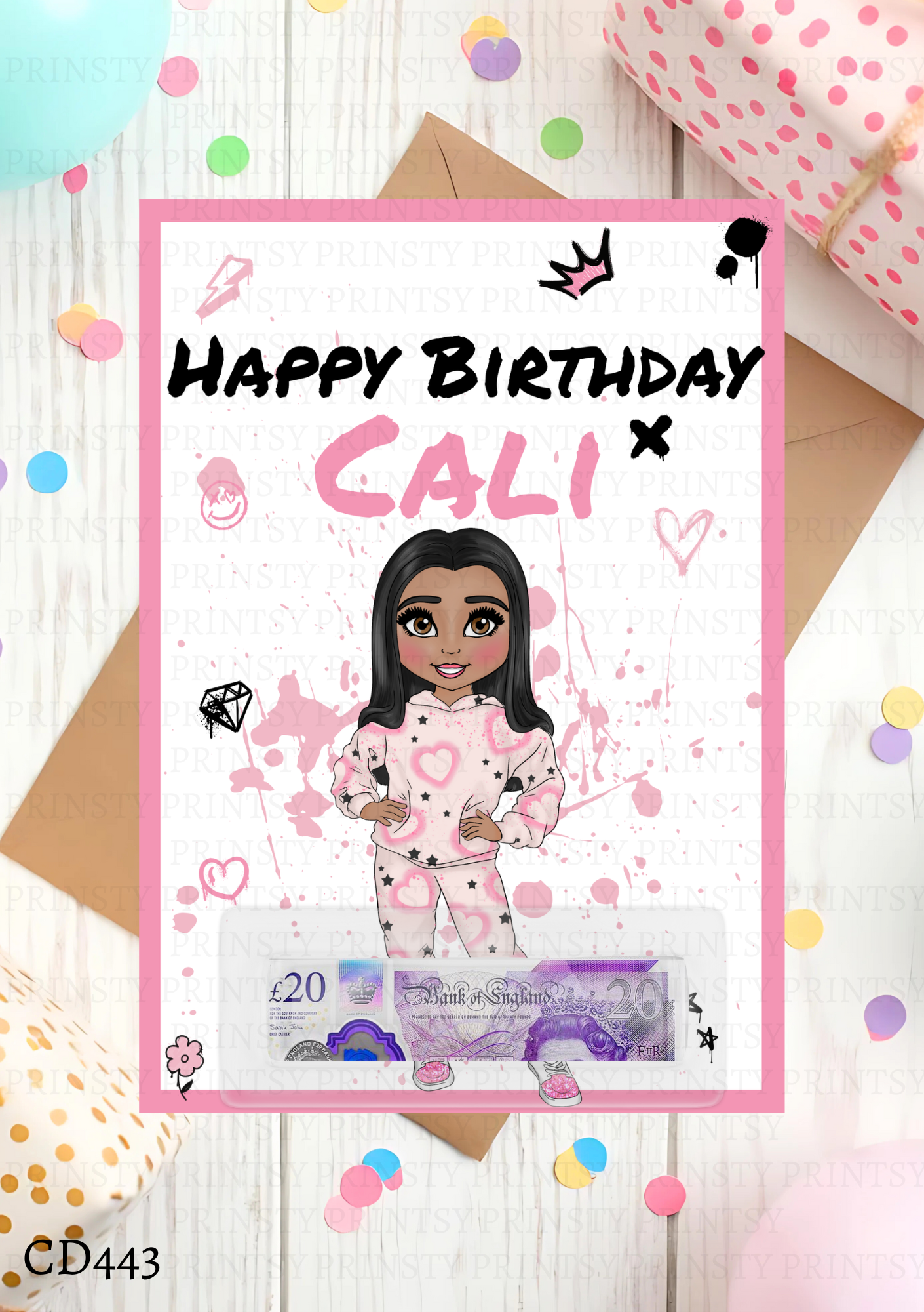 Pink Heart Graffiti Dolly Money Card