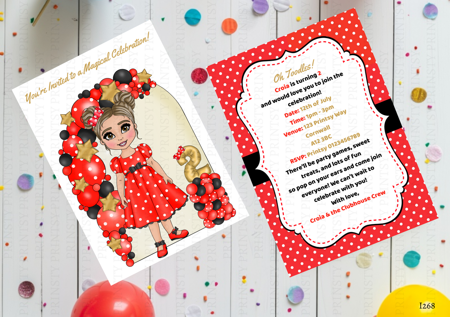 Spotty Dress Dolly Invite