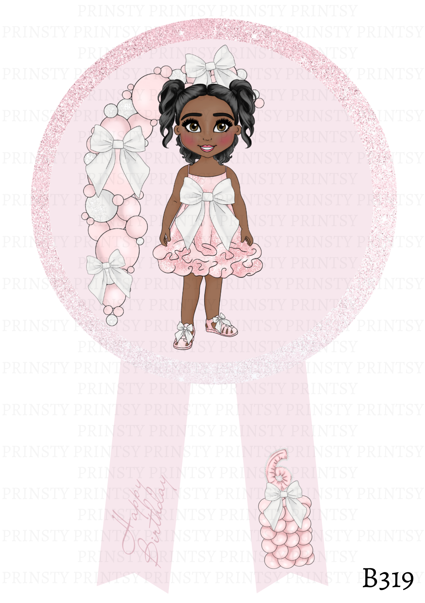 Pink & White Bow Dolly Badge
