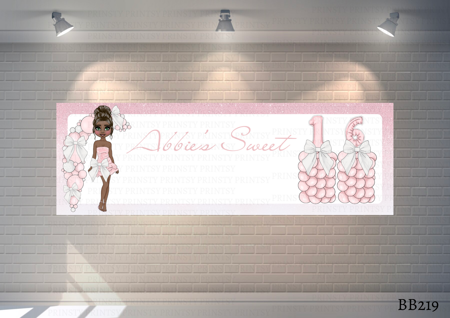 Pink & White Bow Dolly Banner