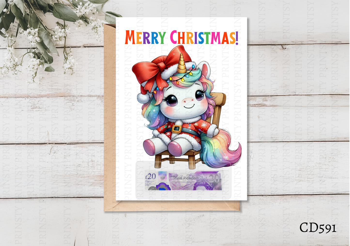 Christmas Unicorn Money Card