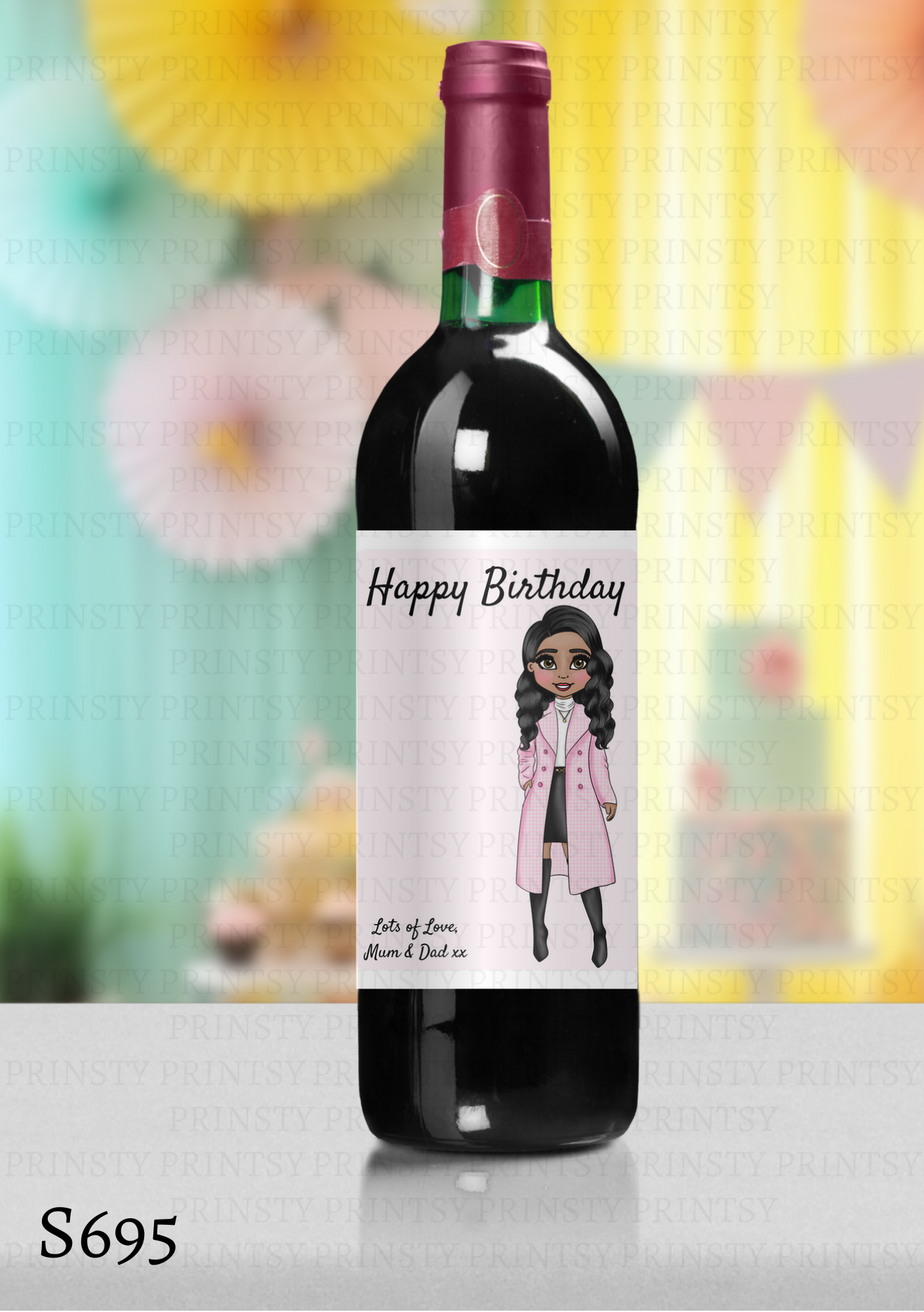 Elegant Dolly Wine Bottle Sticker