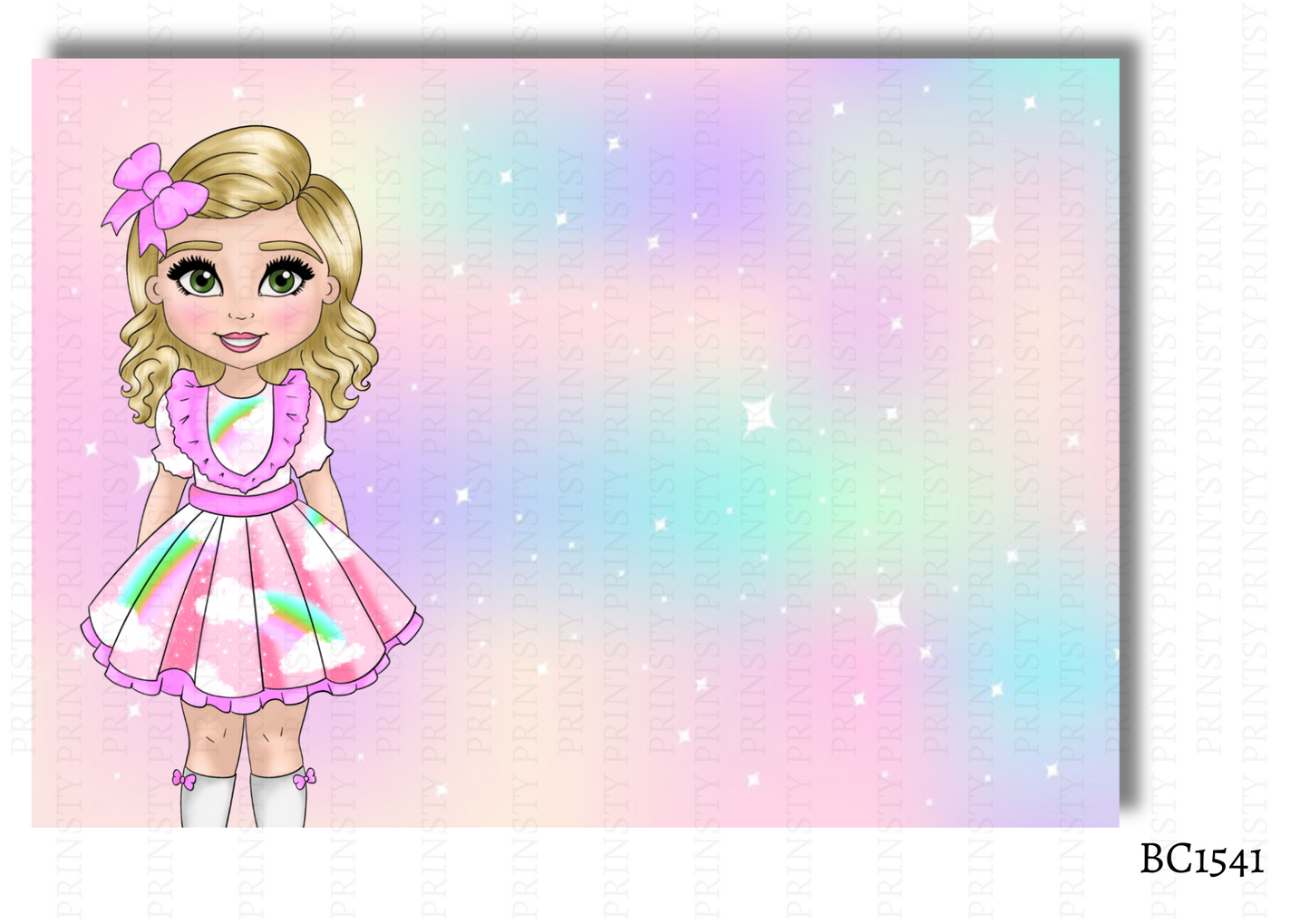 Rainbow Dolly Bow Card