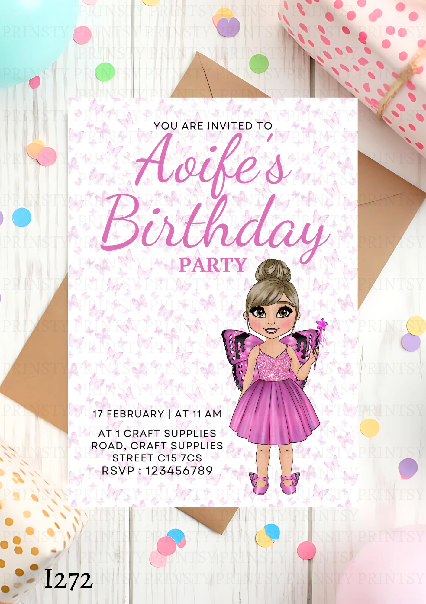 Pink Butterfly Dolly Invite