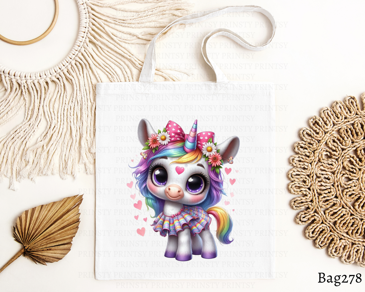 Rainbow Unicorn Bow Tote Bag