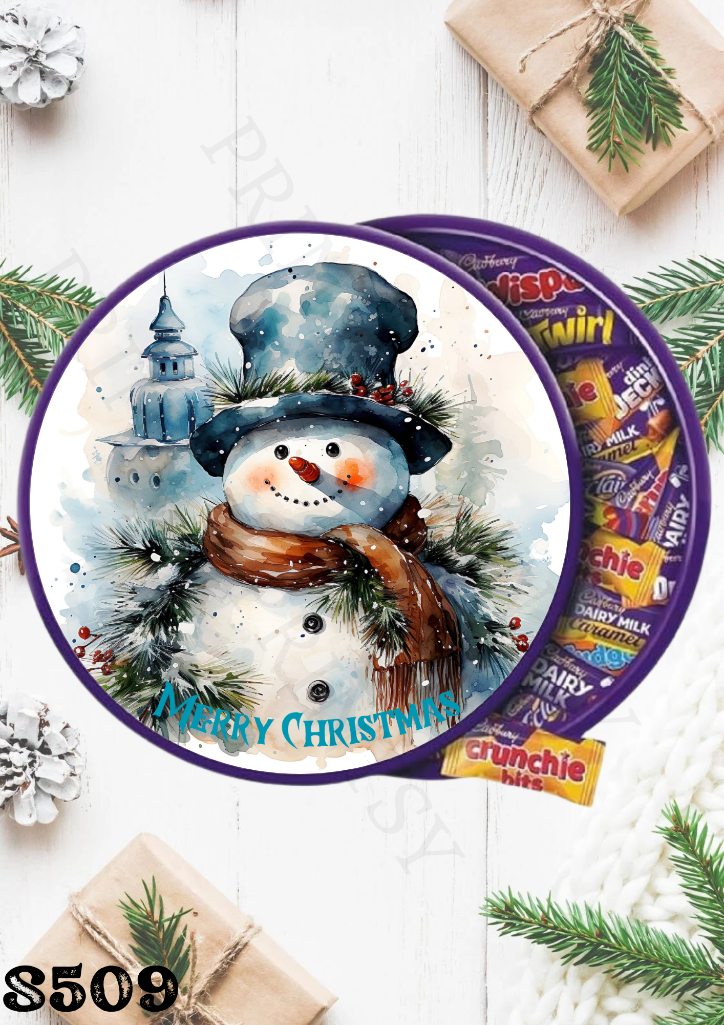 Christmas Snowman Chocolate Tub Sticker