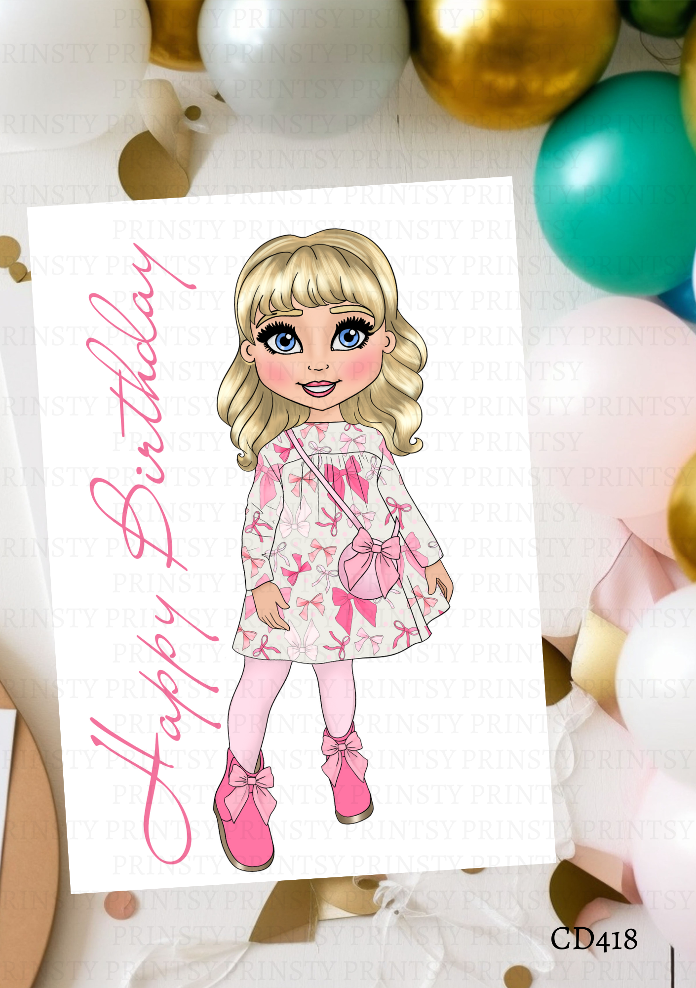 Bow Print Dolly Celebration Card