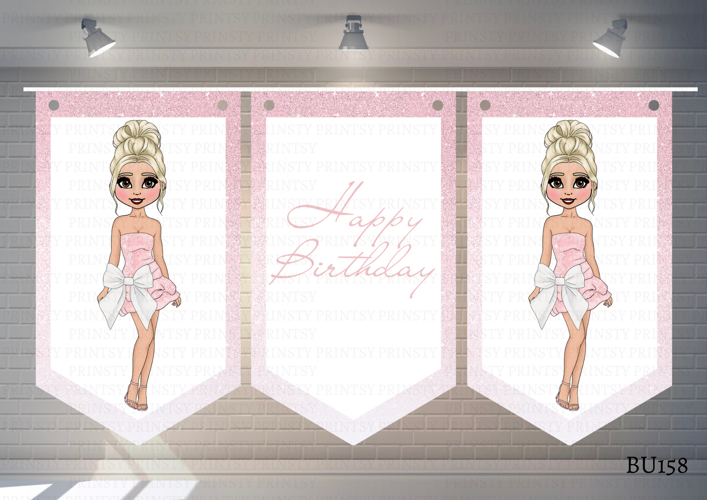 Pink & White Bow Dolly Bunting