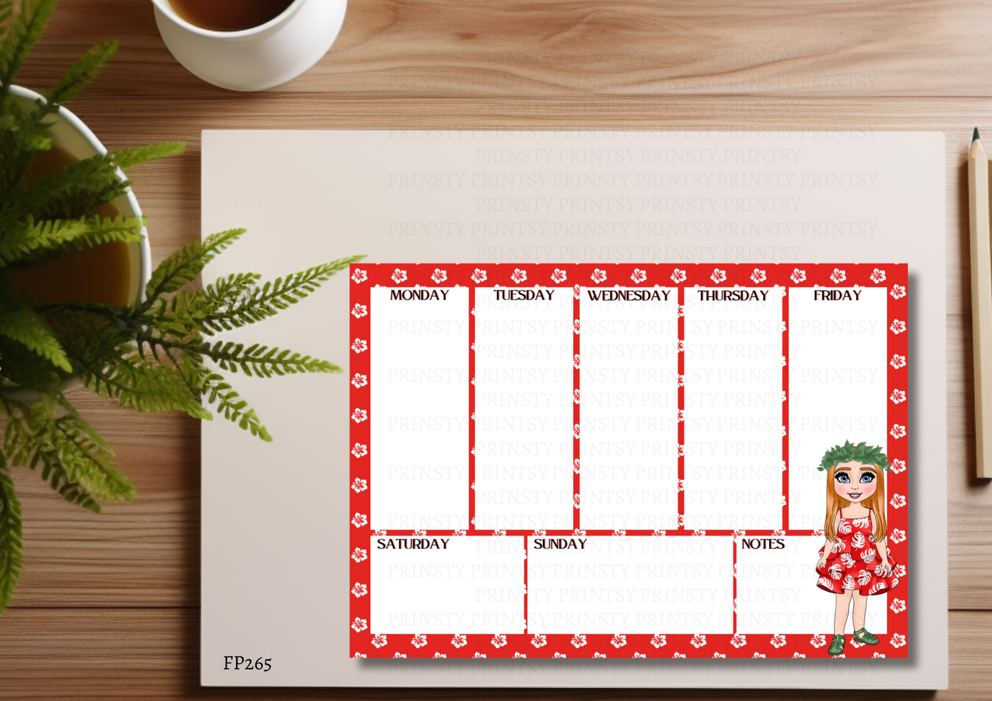 Red Hawaiian Dolly Weekly Planner