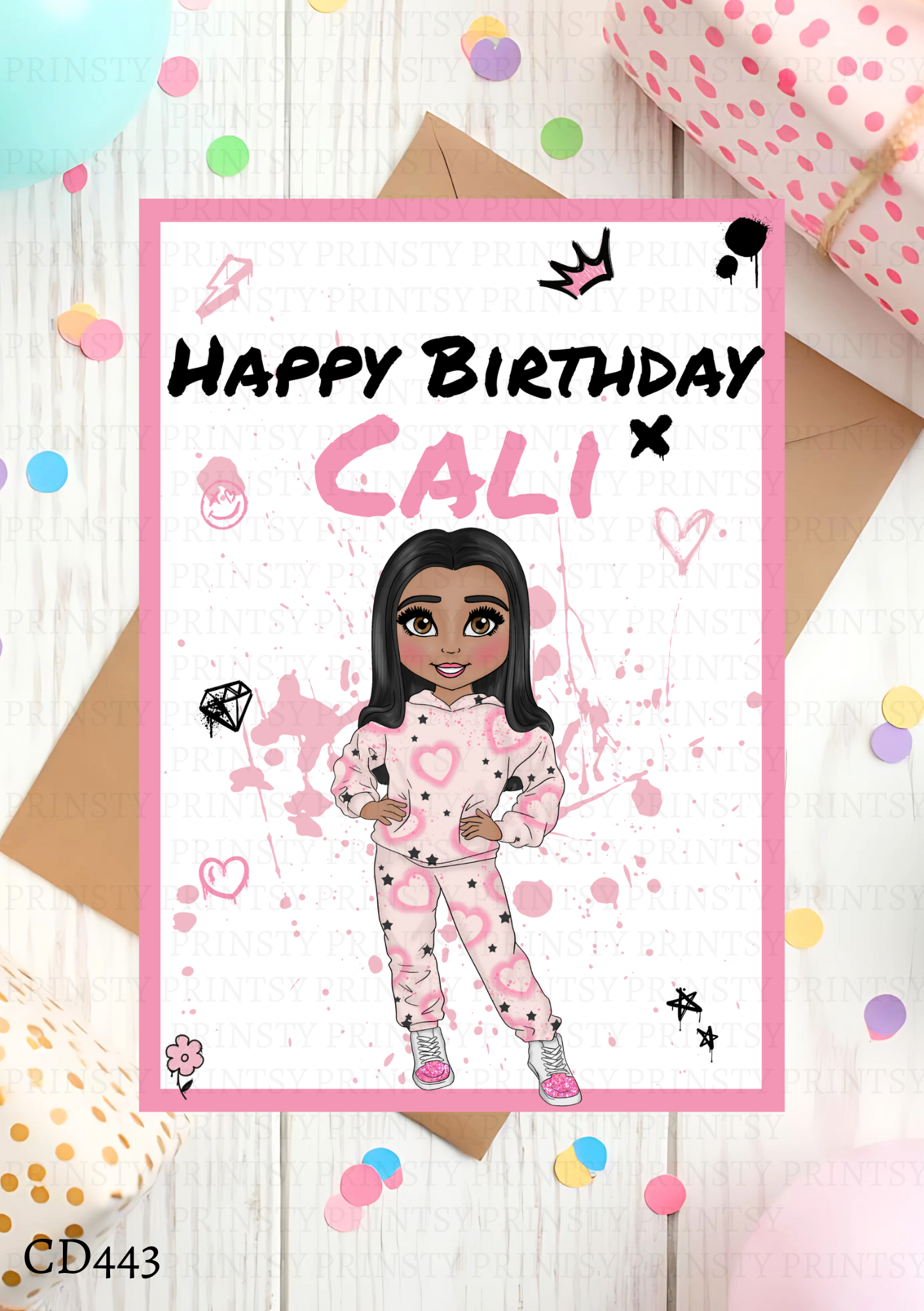 Pink Heart Graffiti Dolly Celebration Card