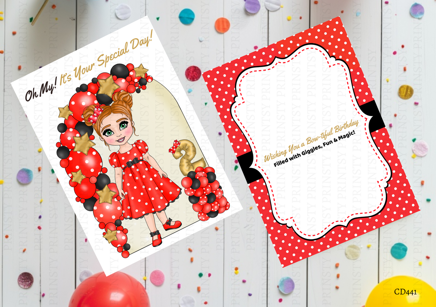 Spotty Dress Dolly Celebration Card