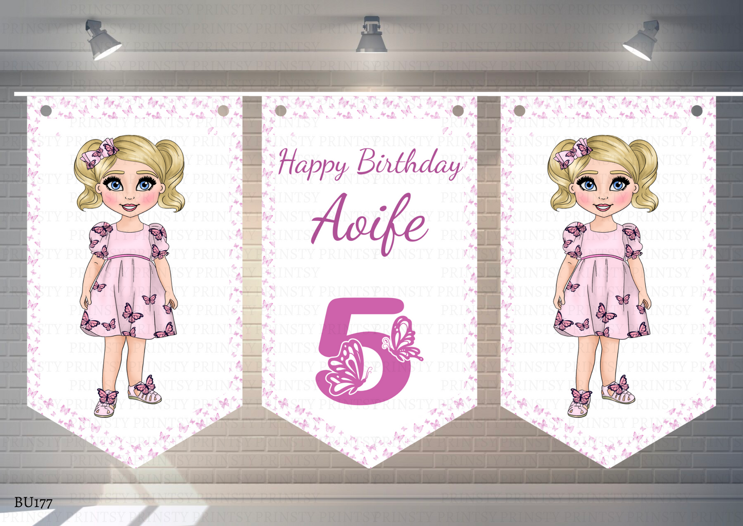 Pink Butterfly Dolly Bunting