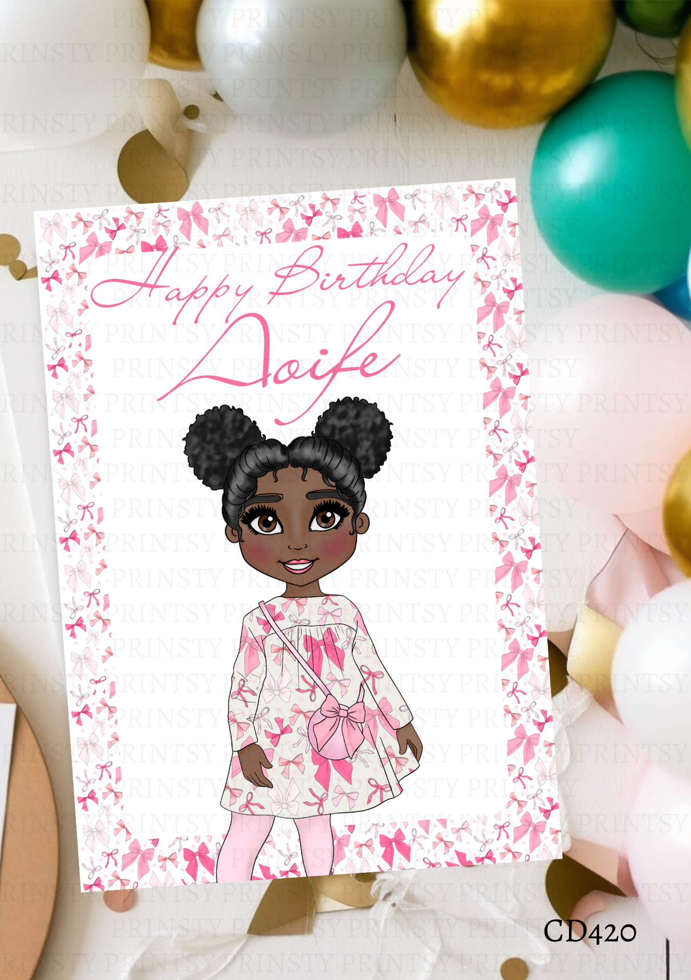 Bow Print Dolly Celebration Card