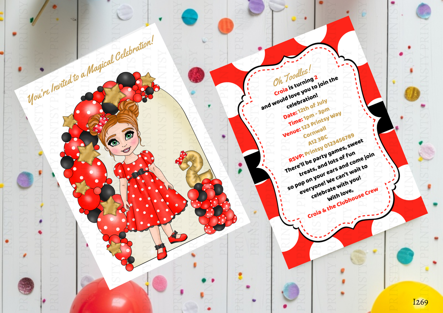 Spotty Dress Dolly Invite