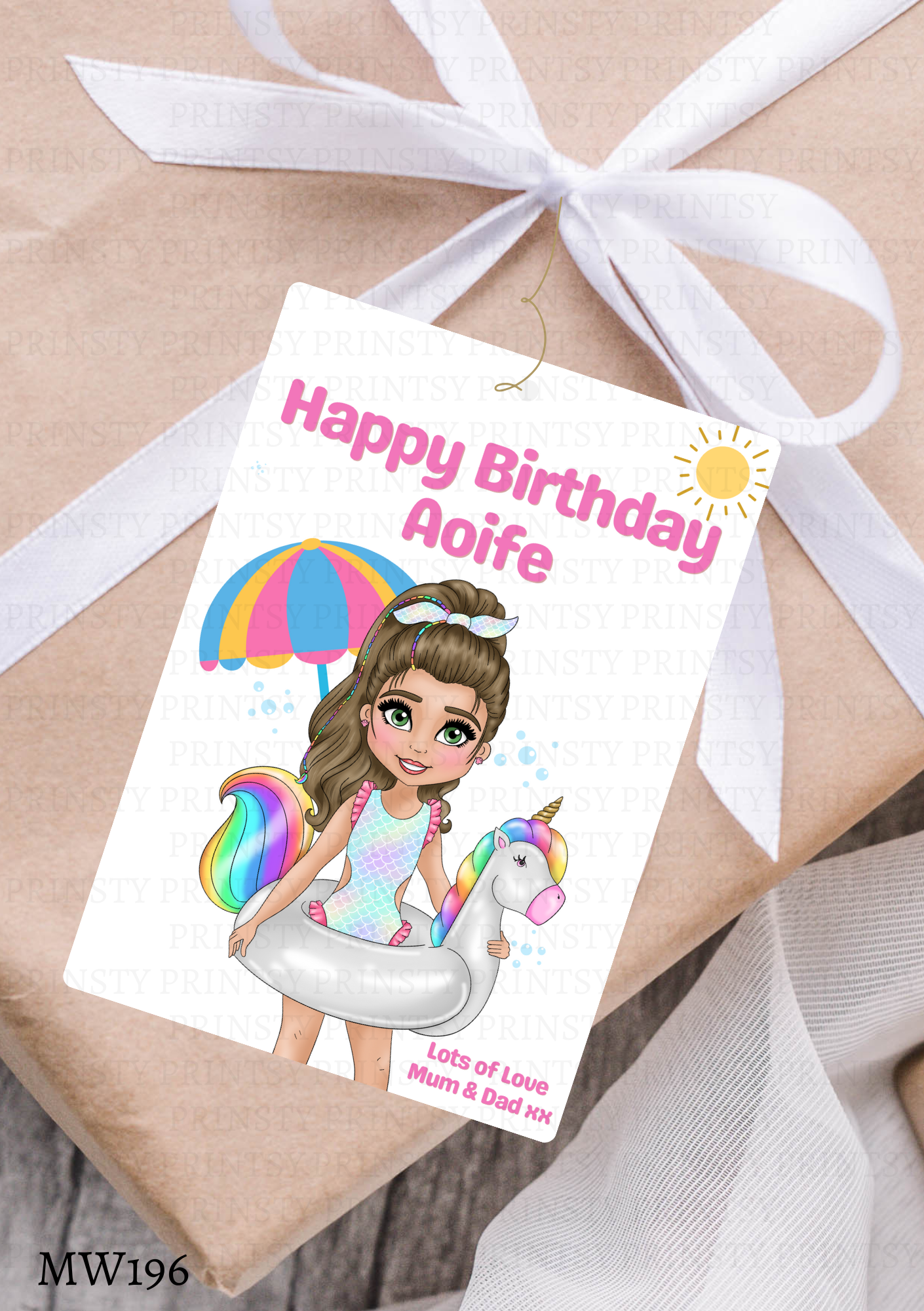 Pool Party Dolly Gift Label