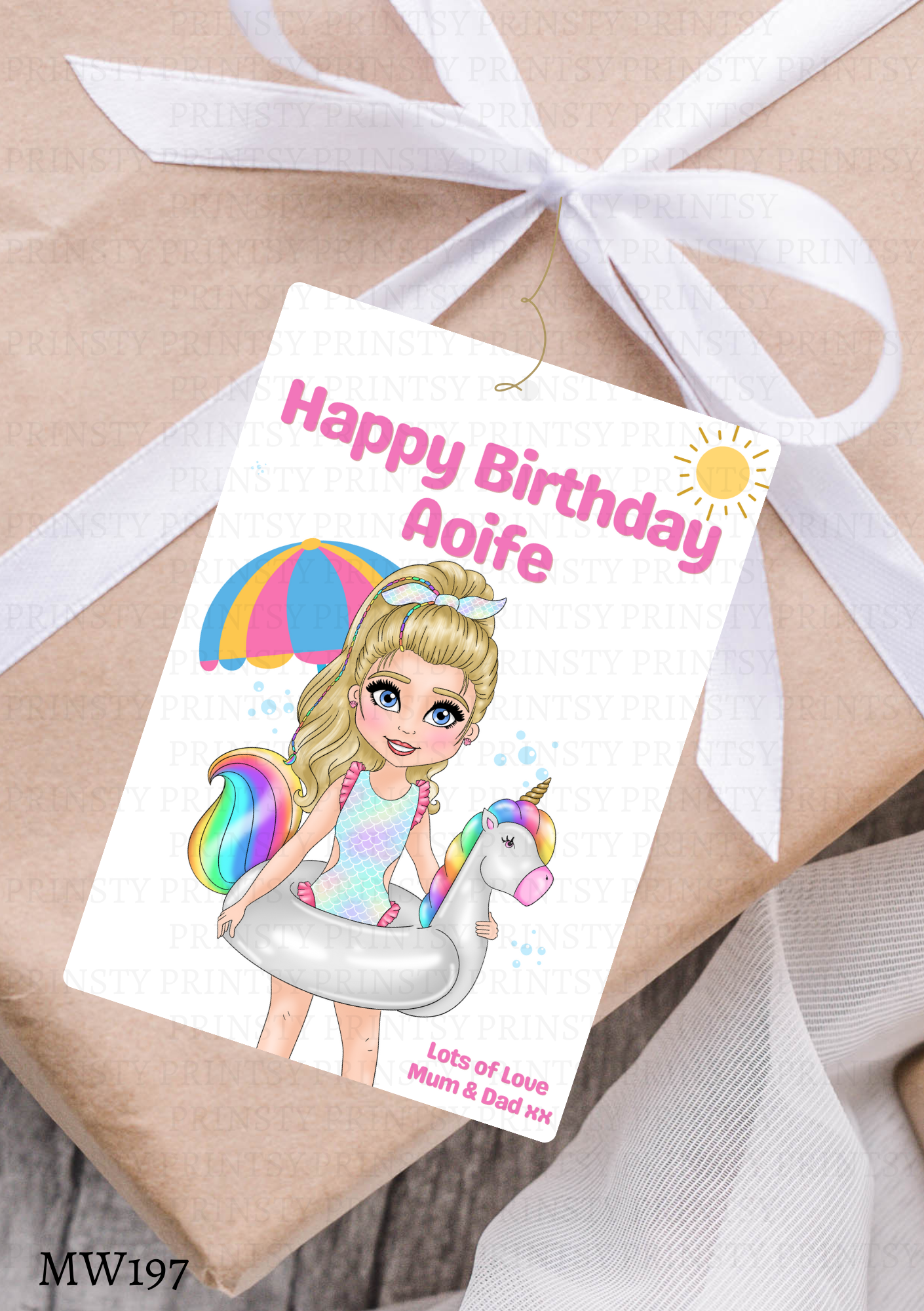 Pool Party Dolly Gift Label