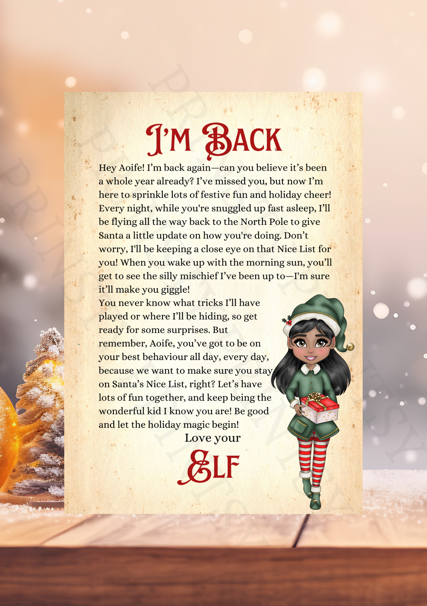 I'm Back Elf Letter