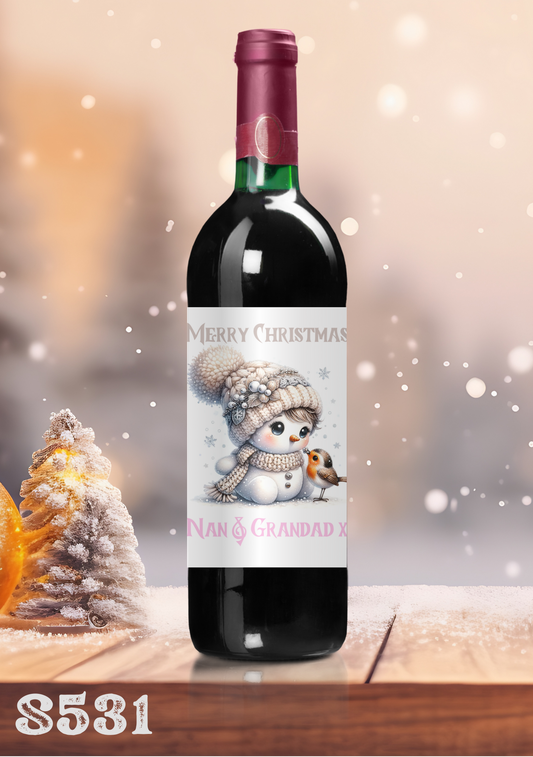 Christmas Snowman Wine Bottle Sticker