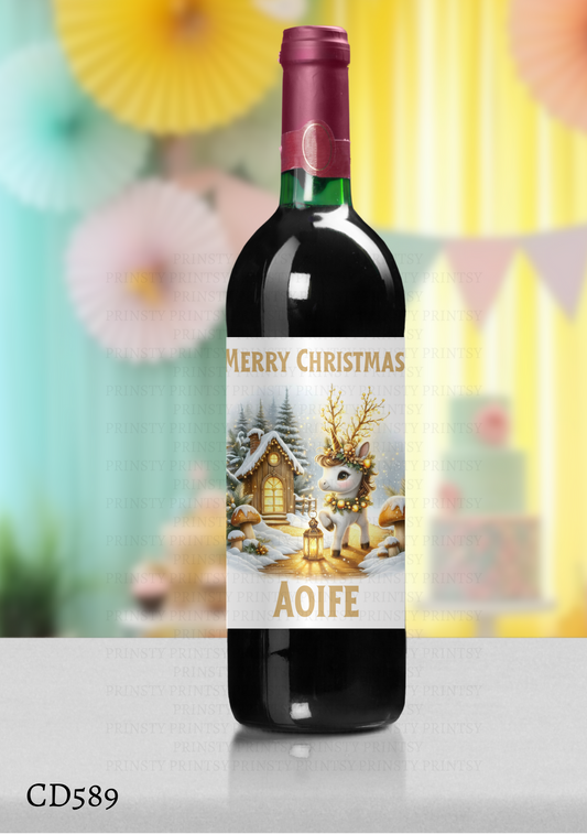 Christmas Unicorn Wine Bottle Sticker